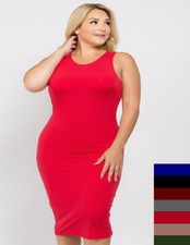 Womens XL/1XL,2XL,3XL Solid Bodycon Round Neck Tank Top Sleeveless Midi Dress!