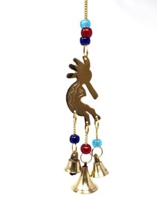 Kokopelli Fertlity Brass Wind Chime Bells & Beads 9'' Long(assorted bead colors)