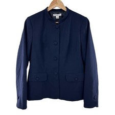 Pendleton Blazer Jacket Sz 12 FLAW Navy Virgin Wool Blade Collar Fabric Buttons