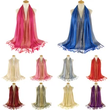 Women Female Glitter Gold Wire Shawl Scarf Muslim Hijab Head Wraps Hair Scarves✔