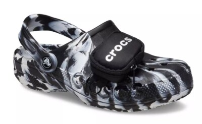 Crocs Baya Marbled Pouch Clogs Black and White Size M5/W7 (New In Original Bag)