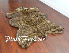 PlushFurEver Faux Fur Rugs Black Tip Wolf Exotic 58" x 72" Large Area Rug 5*6