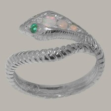 10k White Gold Natural Opal Emerald Womens Band Ring - Sizes 4 to 12