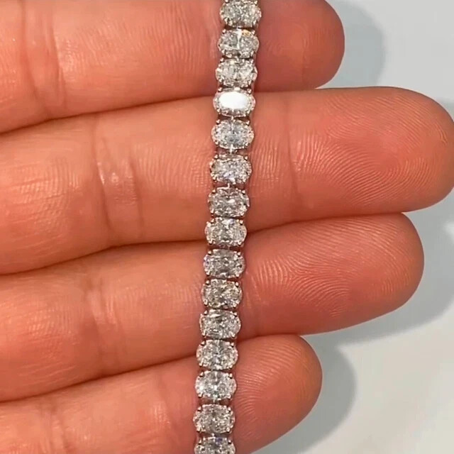 Tennis Bracelet Lab Created Oval Cut Diam 14k Wh Gold Plated Gift For Her 7.5