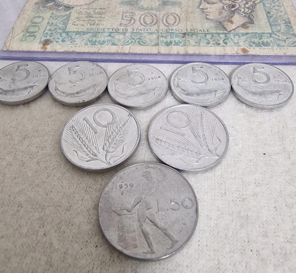 Lot of 9 Vintage Italian Lire Coins & Banknote 1950s–1970s Old Italy Money - Image 3 of 4