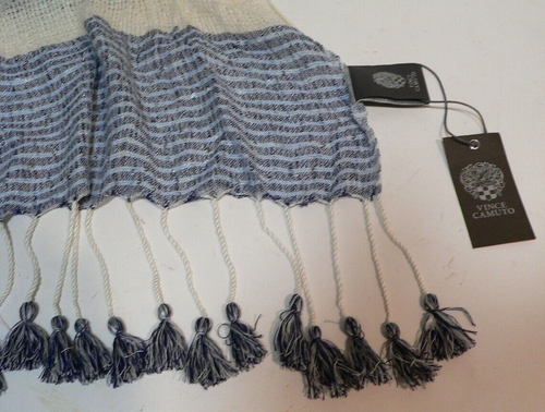 NWT Vince Camuto Blue Turquoise Blue Off white Tassels Viscose One Size - Picture 10 of 11