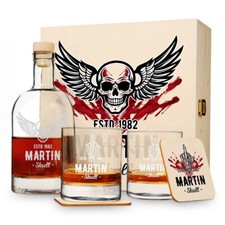 Whisky-Set 6-teilig IN Scatola di Legno Con Stampa UV - Regalo - Per Scotch &