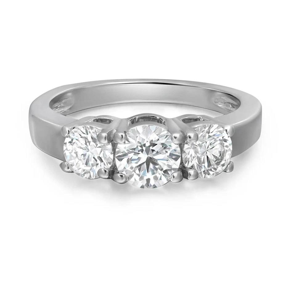 Anillo de compromiso de tres piedras de diamantes cultivados en laboratorio de oro blanco de 14 quilates 2,00 quilates talla 7,25