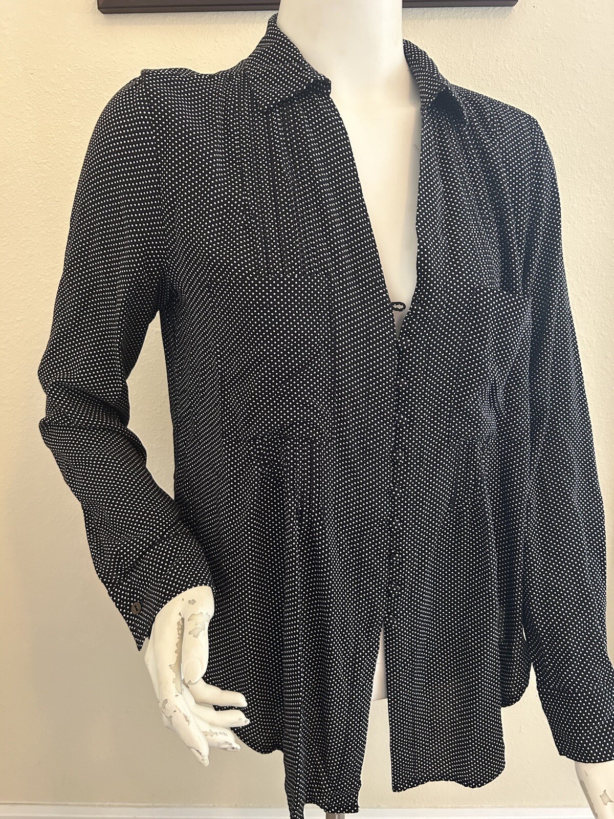 Philosophy By Republic Shirt Black White Dots Button Up Long Sleeve ...