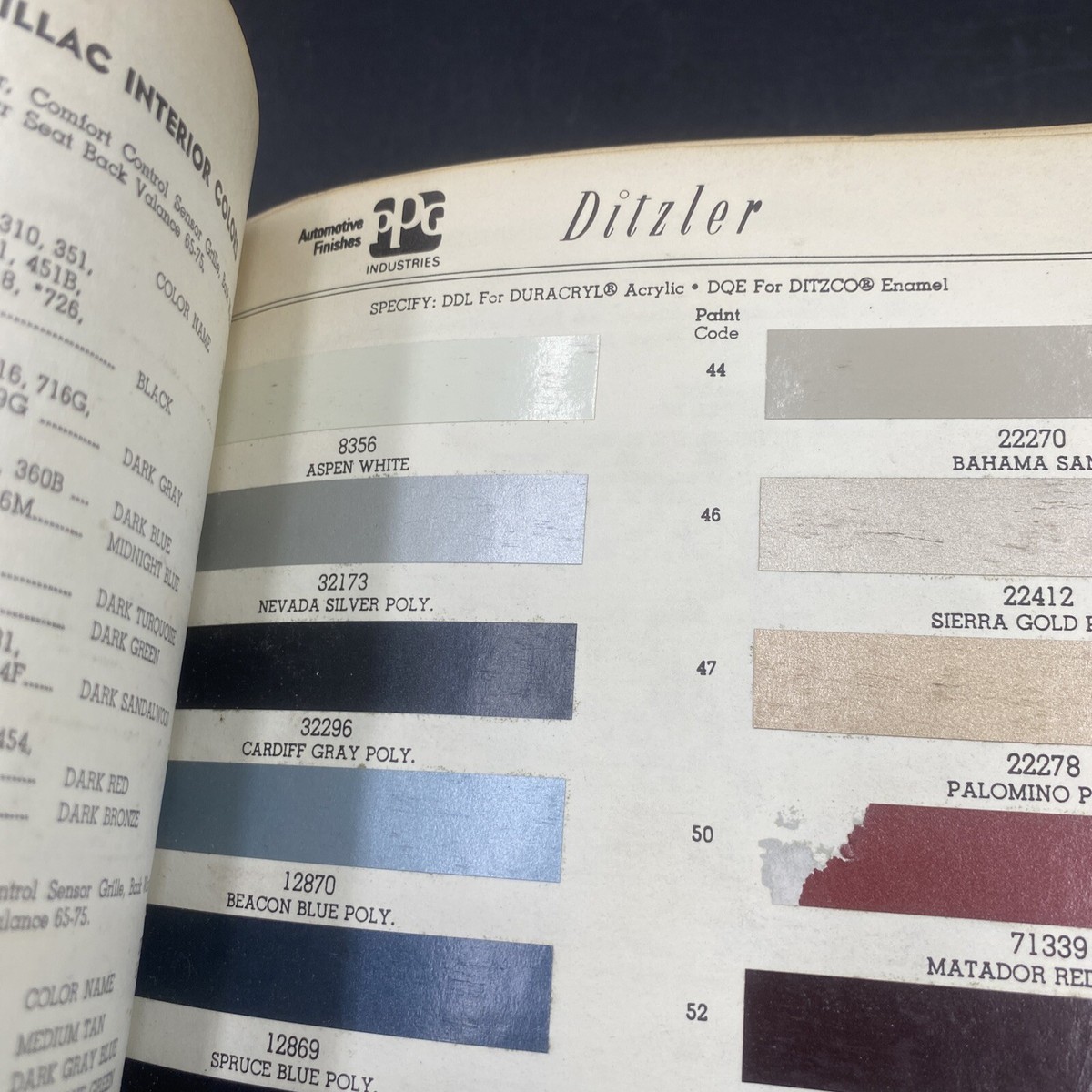 1964 Cadillac Deville Eldorado Fleetwood Color Paint Chip Sheet