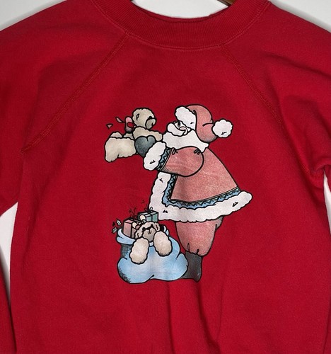 Vintage Red Raglan Santa Sweatshirt Hanes Made In USA Kids Size 8 - Small - Picture 2 of 9