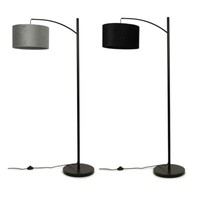 Black Metal Curve Floor Lamp Large Velvet Drum Lampshade Living Room Decor Light