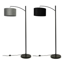 Black Metal Curve Floor Lamp Large Velvet Drum Lampshade Living Room Decor Light