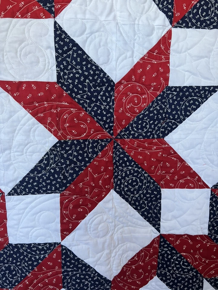 NEW.  Red, White Blue Stars Americana Quilt 58 X 78 Machine Quilted - Image 2 of 4