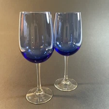 Set 2 Cobalt Blue Hand Blown Wine Glasses Pier 1 Clear Stem Goblets Pantiago”