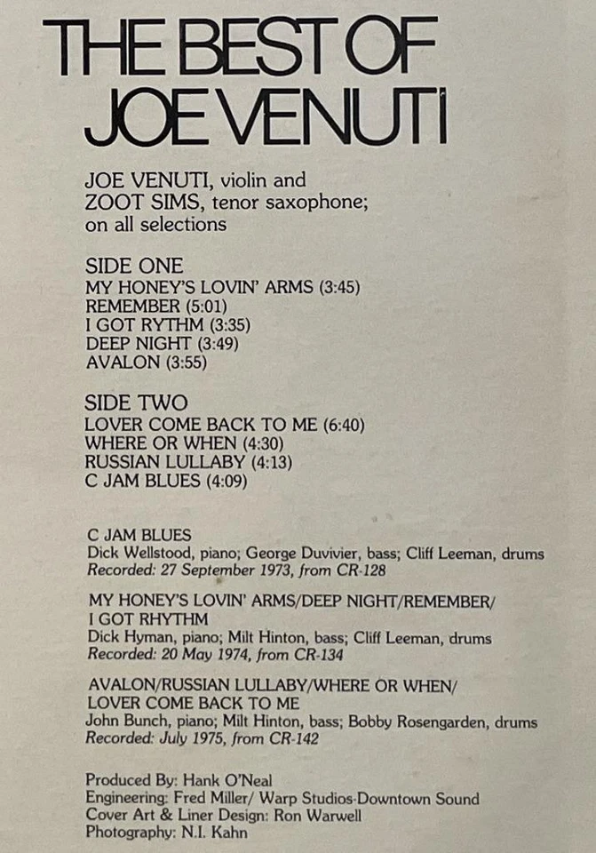 Joe Venuti The Best of Joe Venuti LP Chiaroscuro Jazz (1977) vg++ Zoot Sims Foto 3 de 3