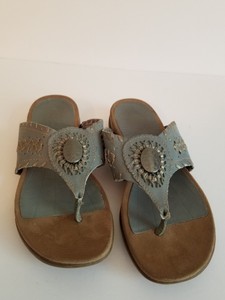 blue leather flip flops