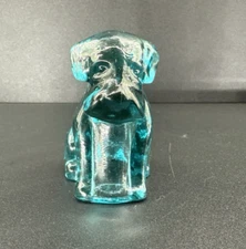 Vintage Degenhart Glass Pooch Dog Figurine Smokey Blue #33 1976 GLOWS
