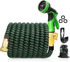 (25-100)Black/Green Upgraded Leakproof Lightweight No-Kink Garden Hose, Flexible