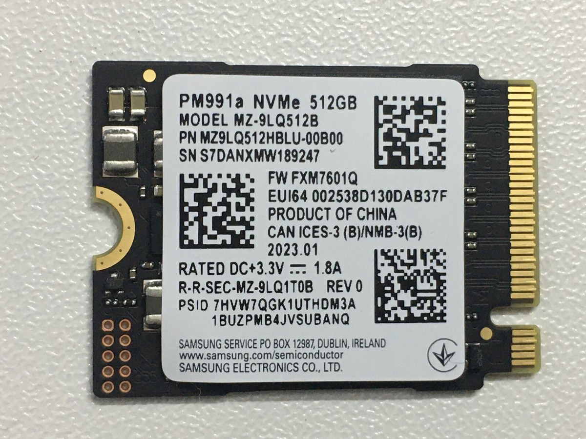 SAMSUNG PM991a 512GB SSD M.2 2230 NVMe PCIe For Microsoft surface
