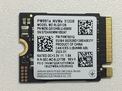 SAMSUNG PM991a 512GB SSD M.2 2230 NVMe PCIe For Microsoft surface