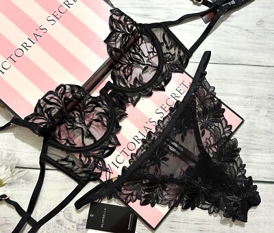 Bluebella Isadora Bh Set Bügel Sexy Semi Durchsichtig Bh Lingerie Schwarz 32DD-S