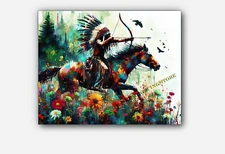 Apache American Indian Hunting art Colorful splashes of paint  #4 Reprint