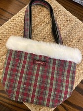 Longaberger Homestead Holiday Plaid Tote with faux fur trim