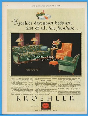 1928 Kroehler Living Room Furniture Fireside Chair Davenport Bed