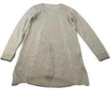 LISTICLE Womens Beige Cable Knit Sweater Dress Long Sleeves Ribbed Sparkles M
