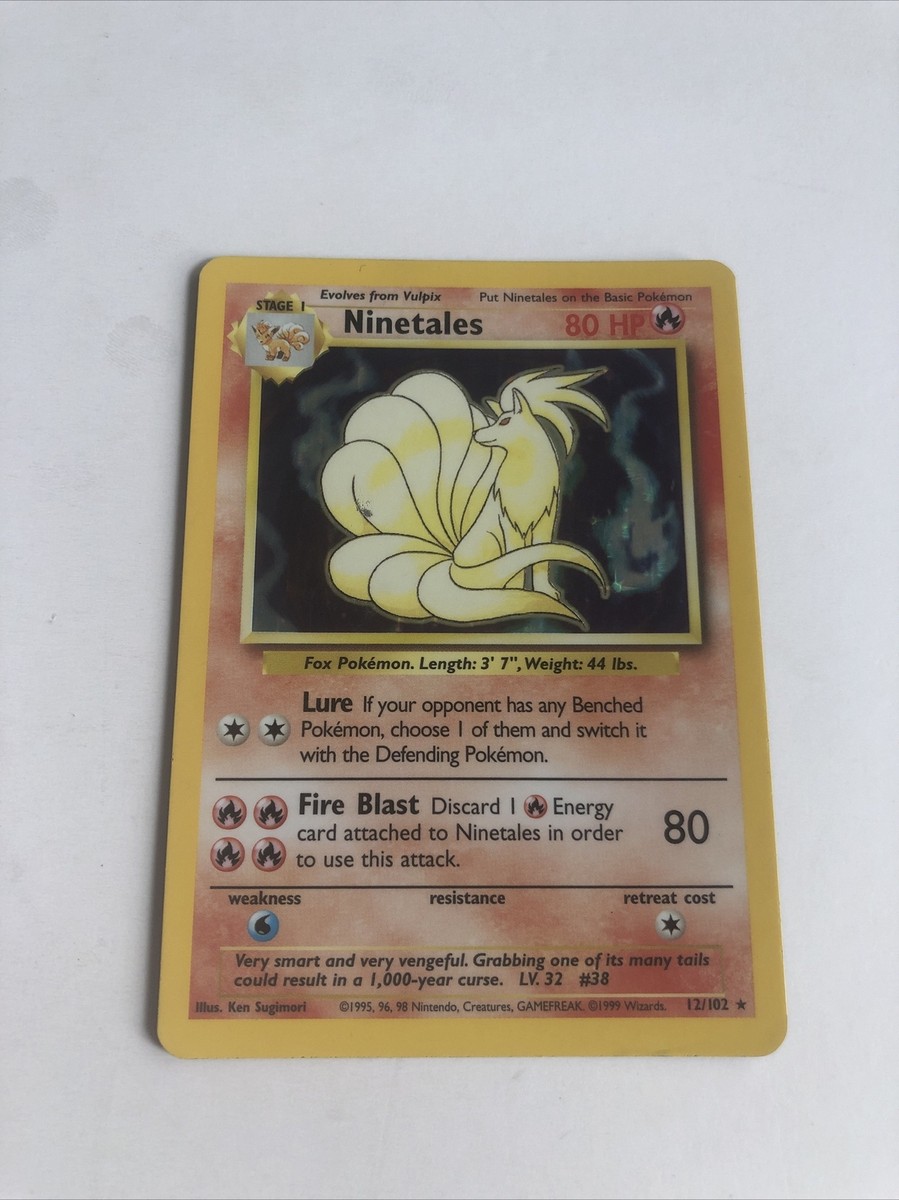 ninetales pokemon card value 12/102 - - Holo Rare [RRRR] Fire Blast (80) Discard 1 Fire Energy card to use this attack. Pokemon TCG Ninetales 12/102 Rare