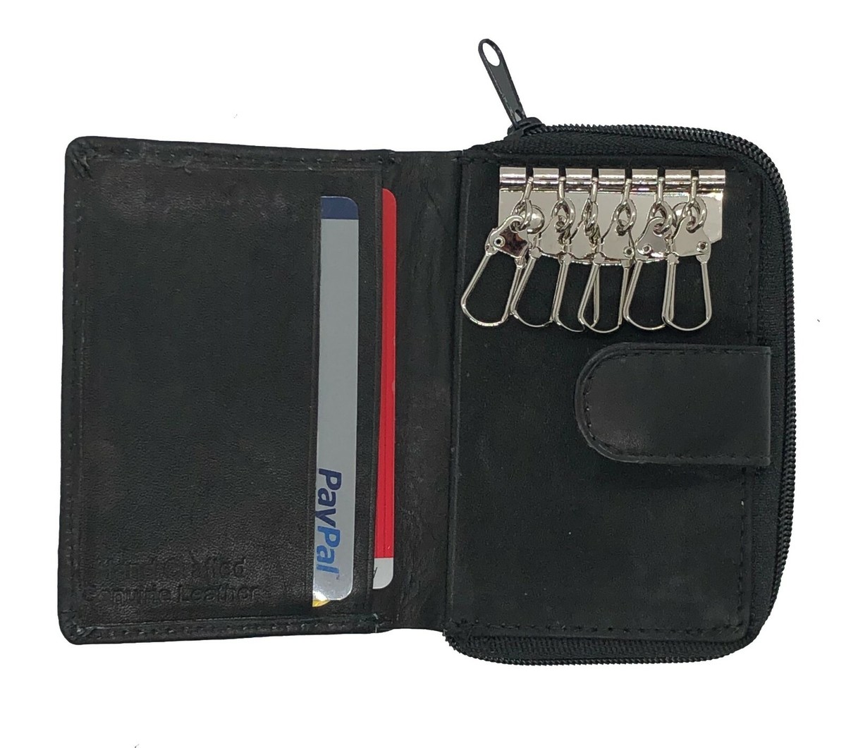 Black Genuine Leather Men's Wallet Keychain Accordion Coin