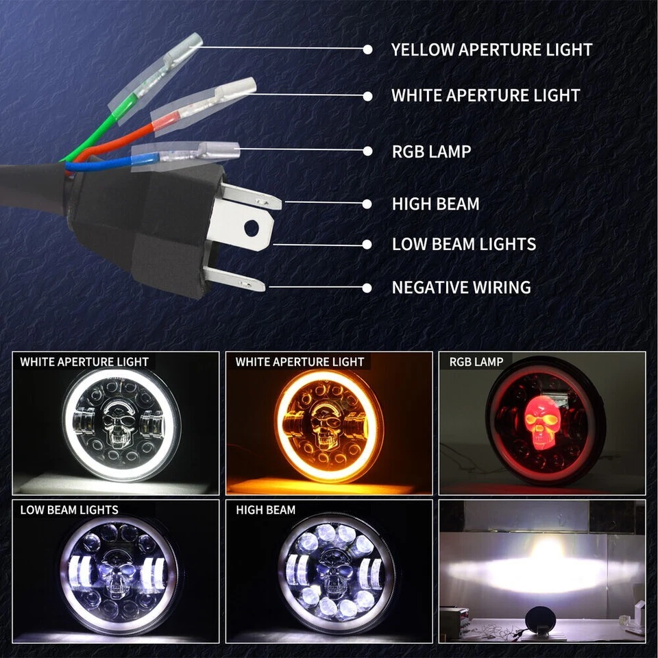 一对 7 英寸圆形 RGB 骷髅 LED 车头灯光环 DRL 适用于福特型号 A 1930 1931 — 第 4/4 张图片