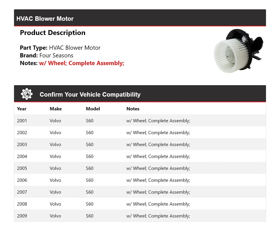 Motor soplador de climatización para Volvo S60 2001-2009 4 estaciones 2002 2003 2004 2005 2006 Foto 2 de 3