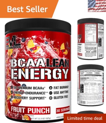 EVL BCAA Lean Energy Powder - Fruit Punch 11.3oz for Enhanced Muscle Recovery