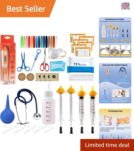Puppy Kitten Whelping Kit: Feeding Accessories, Aspirator & Stethoscope Included