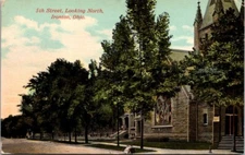 Postcard 5th Street looking North Ironton Ohio OH Church 