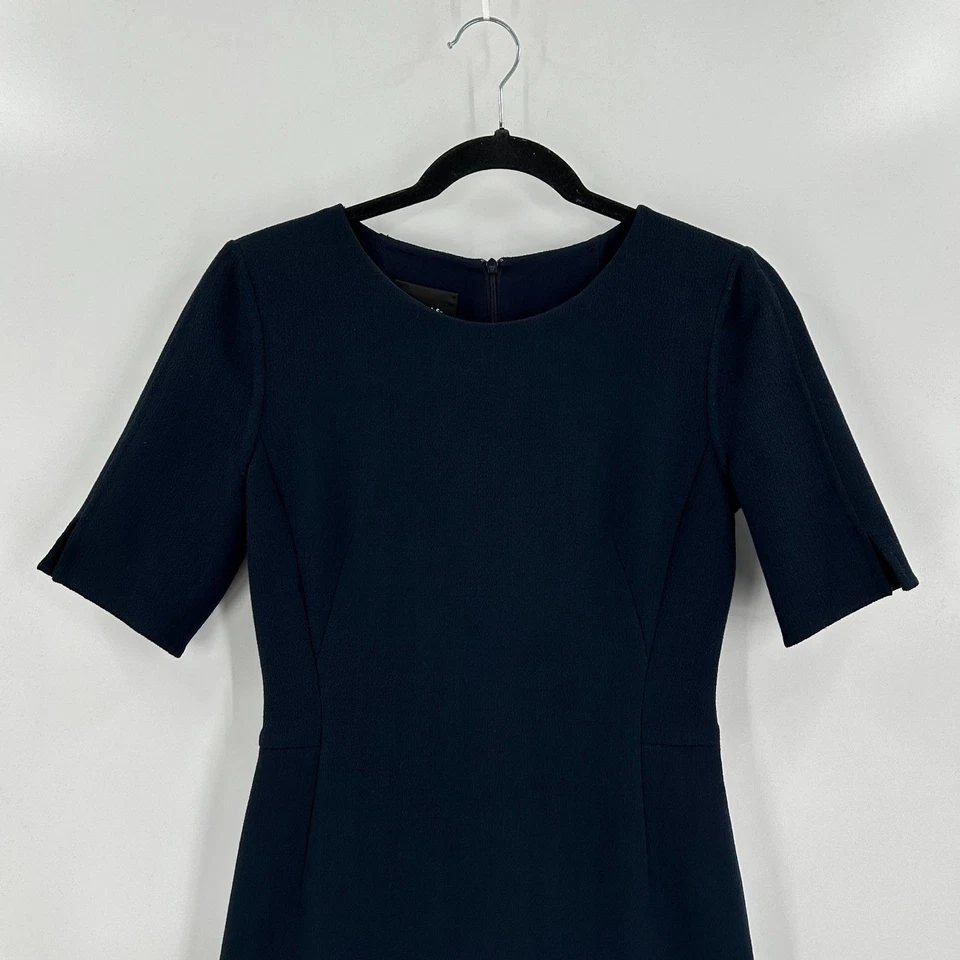 AKRIS Navy Blue 100% Wool Short Sleeve Classic Office Sheath Dress Size 4 - Image 3 of 4