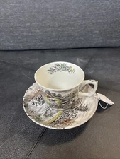 Hand Engraved Yorkshire Ironstone Cup and Saucer Staffordshire England
