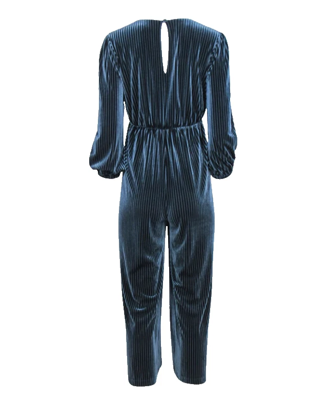 Anthropologie Velvet Jumpsuit Womens M Ali & Jay Ribbed Wide Leg Belted RP$170 - Image 3 of 4