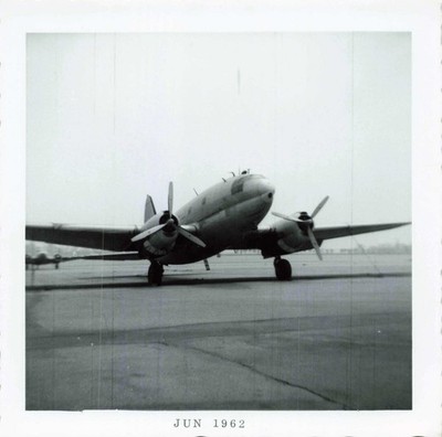 VTG Photo Airplane C-47 Skytrain Front View 2-Engine Propeller Airfield