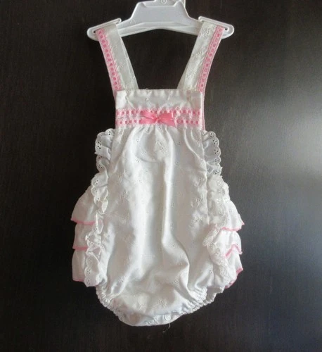Stone Apparel Baby Romper 12 mo Summer Ruffled Butt 1 pc. Outfit White/Pink NWOT