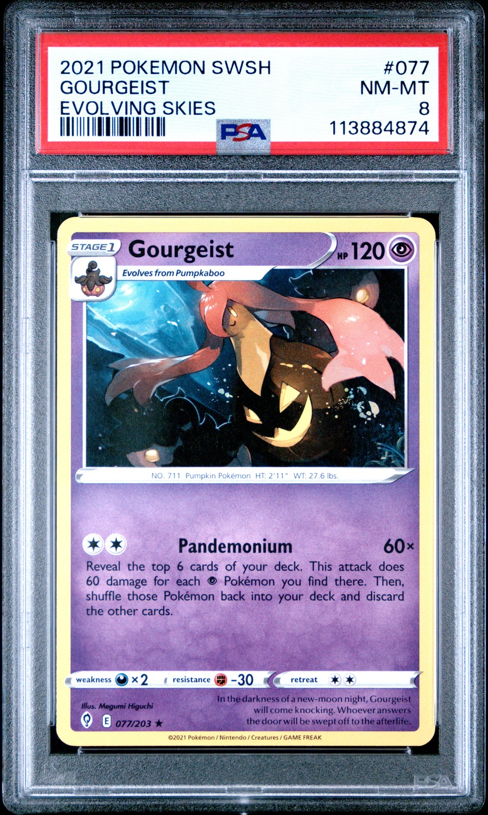 2021 POKEMON SWORD & SHIELD EVOLVING SKIES #077 GOURGEIST PSA 8