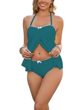 Bsubseach 2025 Women's Two-Piece Bandeau Halter Tankini Swimsuit w/ Tummy Con...