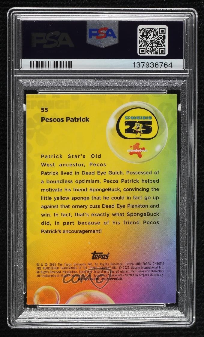 2025 Topps Chrome Spongebob 25th BubbleFractor 23/99 Pecos Patrick #55 15wb view 2