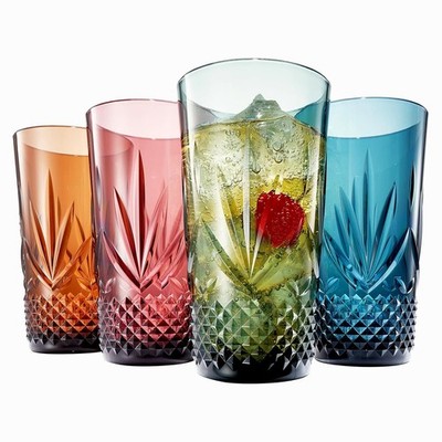 Plastic Highball Glasses Clear Shatterproof 10oz Pastel Colored Reusable