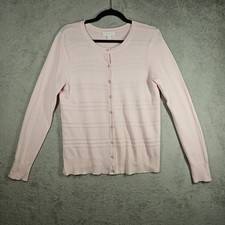 Charter Club Women's Pastel Pink Soft Lgtwgt Summer Cardigan Ribbed Sweater Sz M