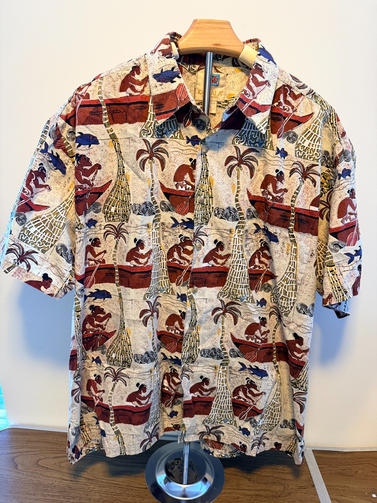 Kahala Hawaiian Shirt Mens XLarge Boat Island Button Short Sleeve Avi Collection