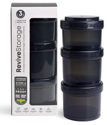 Smartshake Revivie Bottle Shaker Cup Storage 3-Set - Total Capacity 450 ml Black