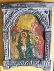 Fine Mid-19thC Greek Orthodox Icon "Baptism of Christ" in Hand Carved Frame